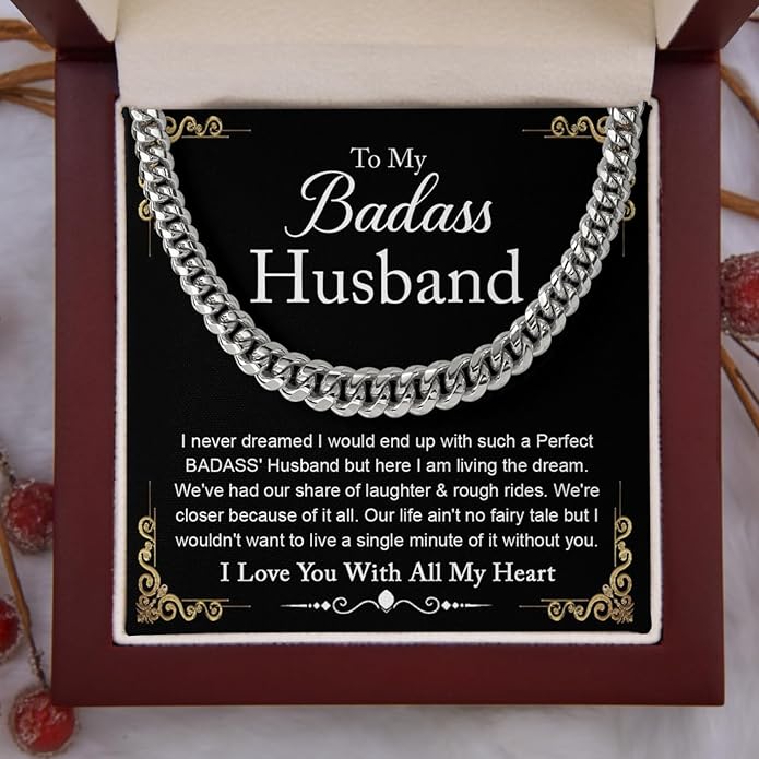 Mapileng Cuban Link Chain Necklace For Husband, Love You This Much To My Husband Classic Steel Jewelry Gift Birthday Christmas Anniversary Jewelry Gifts for Dad Brother Boyfriend Son