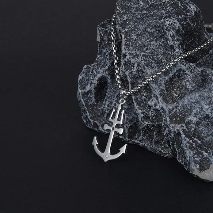 MEIDERBO Anchor Necklace for Men Women 925 Sterling Silver Earth/Swordfish/Trident/Compass Pendant Nautical Jewelry for Birthday Christmas