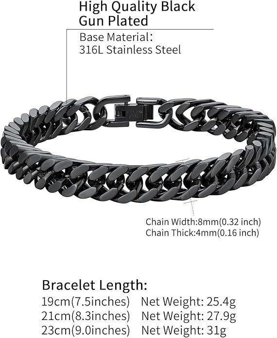 ChainsHouse Stainless Steel Cuban Link Bracelet, 8mm/12mm/17mm Width, 7.5"/8.3"/9", 18K Gold Plated Chain Wrist Bracelets for Men Women, Send Gift Box