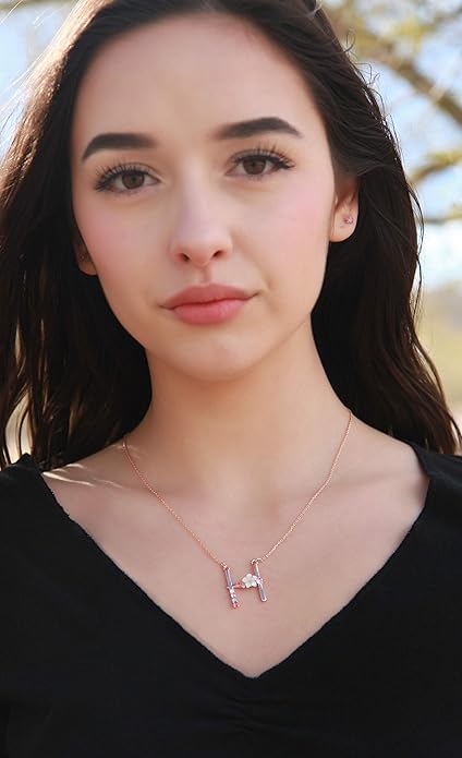Flower Initial Letter Necklace Pink Red Blue Simulated Pearl Pendant Name Jewelry Made with Austrian Crystals Rose Gold Plated Anniversary Birthday Gifts for Women,18"+2"