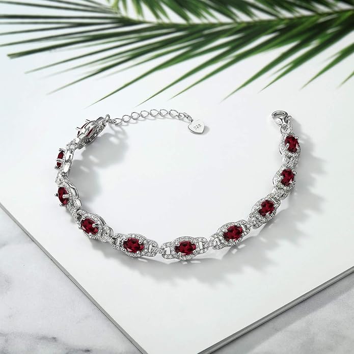 Gem Stone King 7-14 Cttw Oval Gemstone Birthstone Tennis Bracelet For Women | 925 Sterling Silver | Oval 6X4MM | 7 Inch With 1 Inch Extender | Fine Jewelry Gifts for Her Mom Women Wife