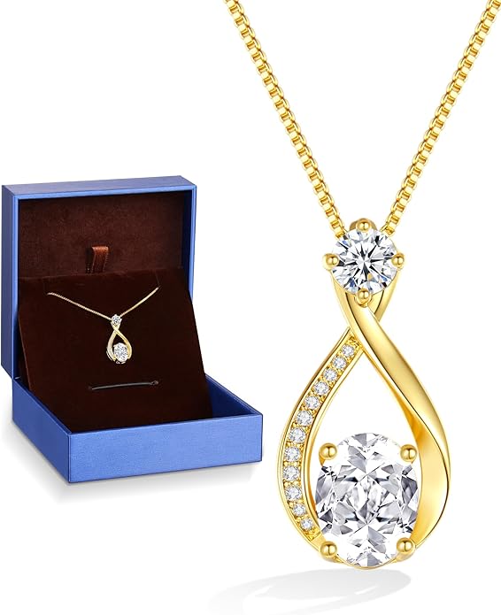 geweio 1.5CT Moissanite Infinity Pendant Necklace in Gift Box|Anniversary Wedding Gifts for Women Wife Her|S925 Sterling Silver 18K White Gold/Gold Filled|Jewelry for Birthday Christmas Valentines Day