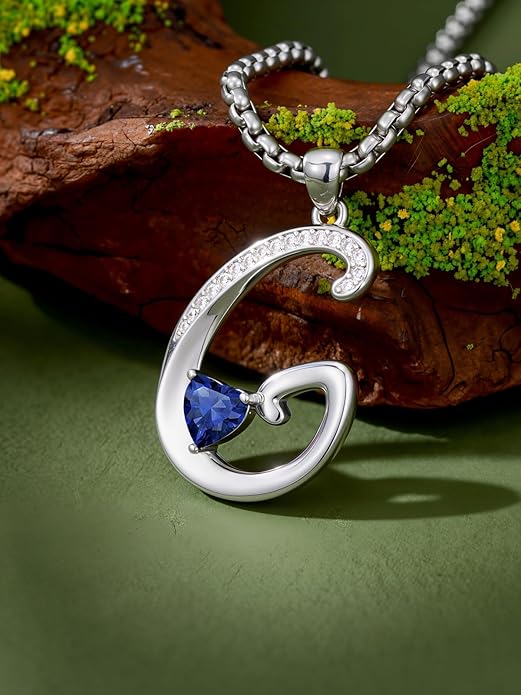 Christmas Gifts for Women Alphabet A to Z Initial Birthstone Pendant Necklaces for Women - 18k White Gold Plated Personalized Name Jewelry Valentine Mothers Day Birthday Gifts for Women Her Girlfriend