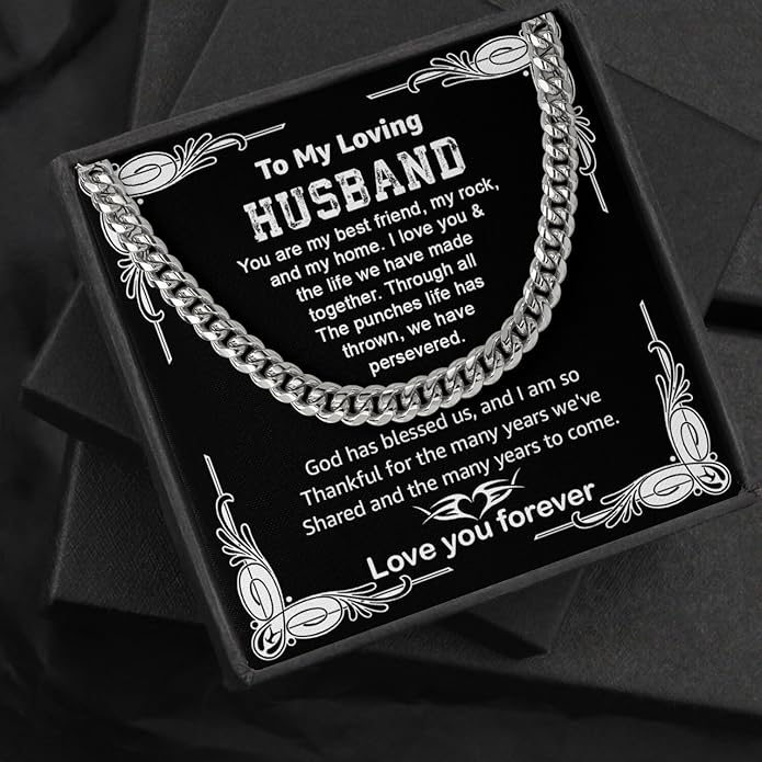 Mapileng Cuban Link Chain Necklace For Husband, Love You This Much To My Husband Classic Steel Jewelry Gift Birthday Christmas Anniversary Jewelry Gifts for Dad Brother Boyfriend Son