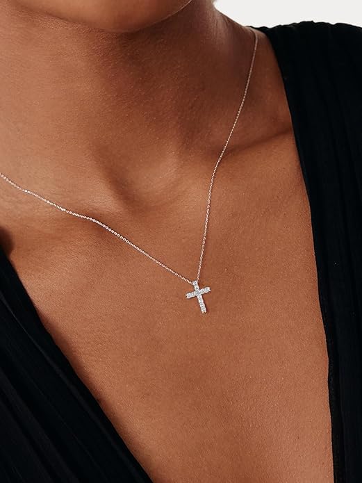 U7 Cross Necklace for Women,Silver/14K Gold Large or Small Cross Necklaces with CZ Diamond,Faith Birthday/Christmas Gift for Her Women Mother Daughter Grandmother