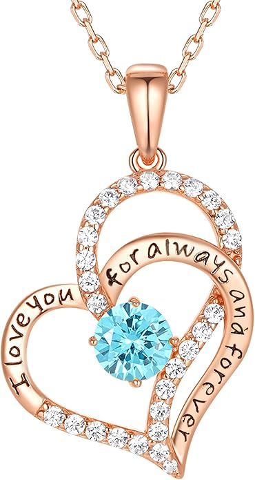 Heart Birthstone Silver Necklace for Women, S925 Sterling Silver Pendant Necklace Birthday Jewelry Gifts for Her Mother Mom Wife Girlfriend