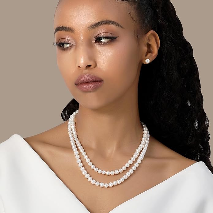 Freshwater Cultured Pearl Necklace, Real Pearl Necklace with Silver Chain and Clasp, Jewelry for Brides Wedding Gifts for Women Her Wife Sister