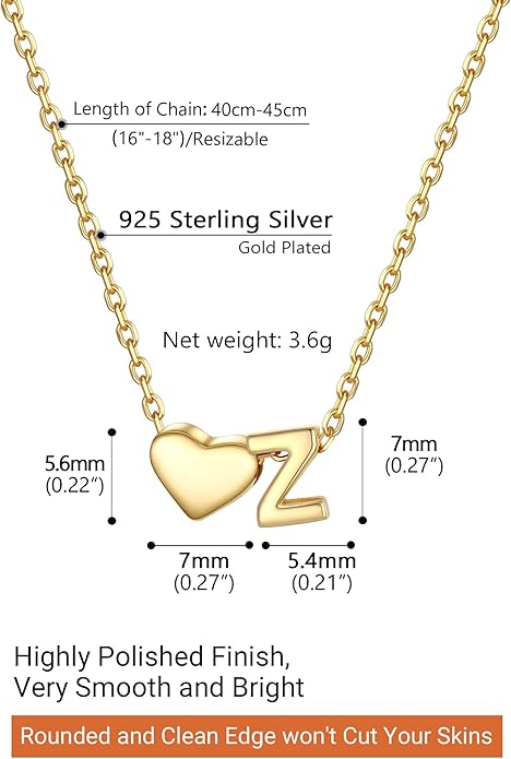 PROSILVER Initial Heart Necklace for Women, 925 Sterling Silver Tiny Heart Letter Necklace Siver, Gold Necklace, Come with Box