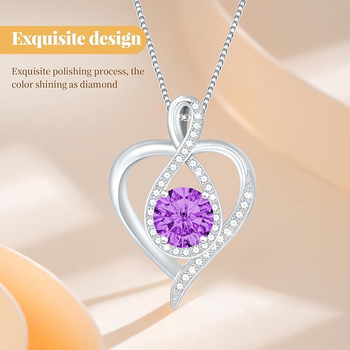 925 Sterling Silver Infinity Heart Necklace for Women, Rhodium Plated Cubic Zirconia Pendant Gift for Girlfriend Wife Mom - Anniversary Valentine's Day Birthday Present with Elegant Gift Box