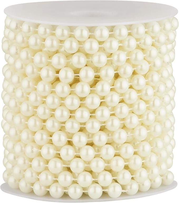 8mm Pearl Garland, 33 Feet Faux Pearl Garland Spool Roll for Wedding Centerpiece Backdrop Christmas Tree and Flowers Decoration DIY Craft (Ivory)