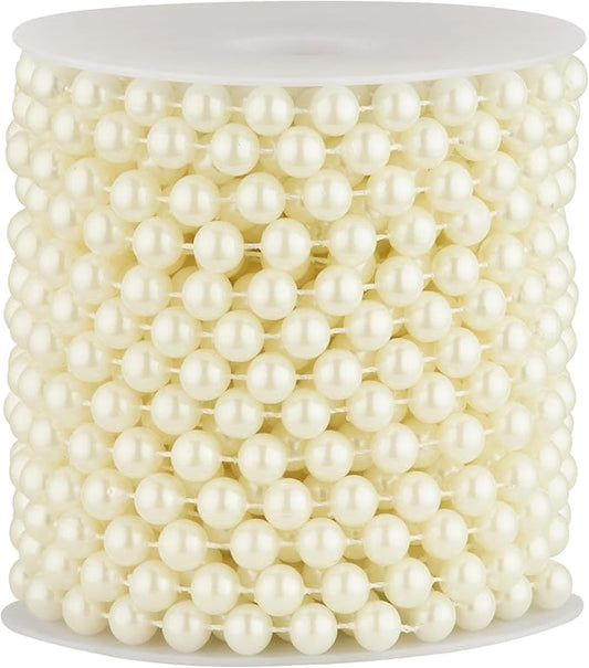 8mm Pearl Garland, 33 Feet Faux Pearl Garland Spool Roll for Wedding Centerpiece Backdrop Christmas Tree and Flowers Decoration DIY Craft (Ivory)