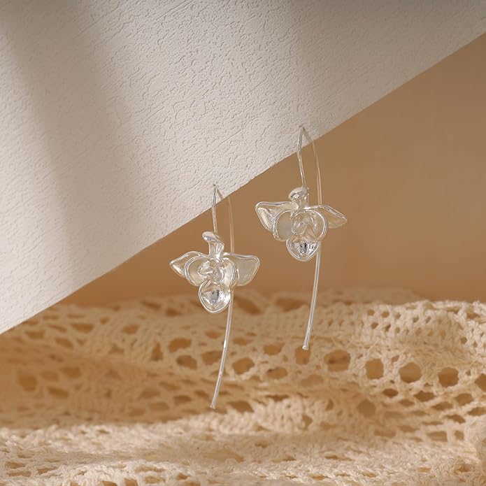 Statement Earrings for Women, Hypoallergenic 14k Gold Plated Chunky Flower Earrings Long Dangle Drop Floral Earring Simple Gold Earrings for Women Trendy Jewelry Gifts