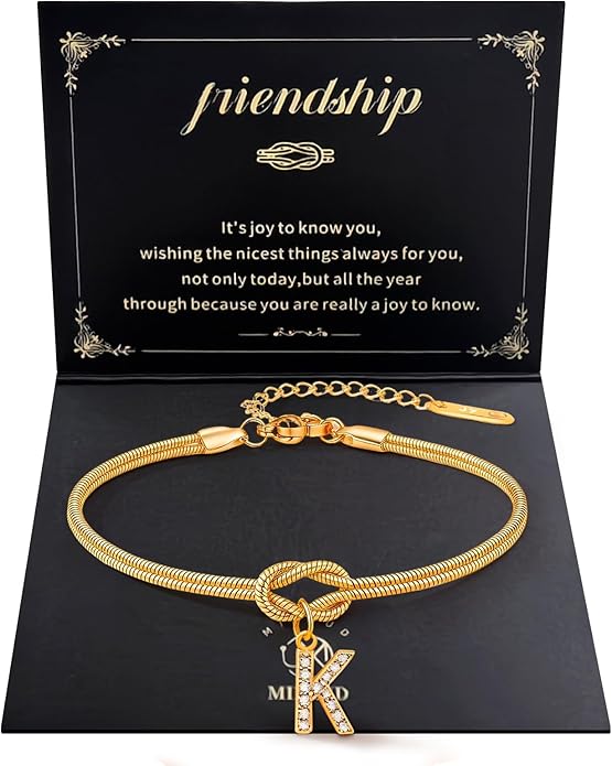 Friendship Bracelet for Women Gold Initial Bracelets 14K Gold Plated Knot Letter A-Z Initial Bracelet for Women Dainty Forever Layered Chain Bracelets Jewelry Birthday Gift for Best Friend