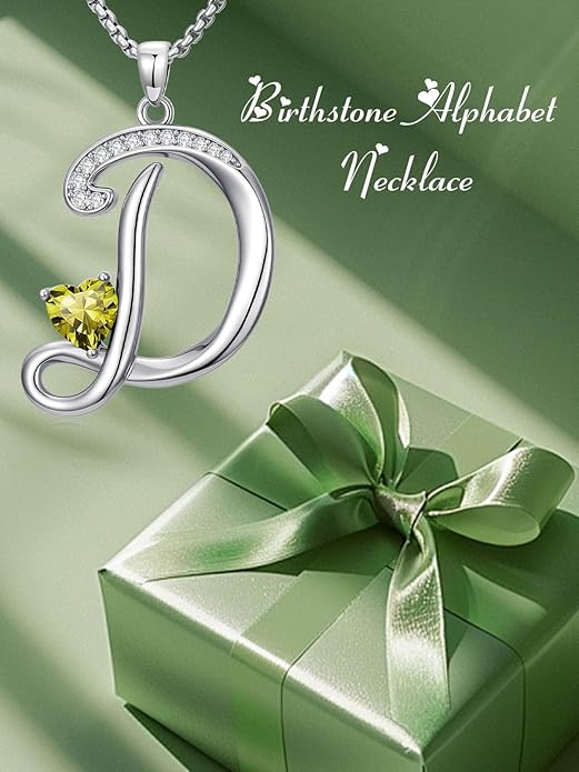 Christmas Gifts for Women Alphabet A to Z Initial Birthstone Pendant Necklaces for Women - 18k White Gold Plated Personalized Name Jewelry Valentine Mothers Day Birthday Gifts for Women Her Girlfriend
