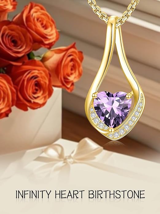 Birthstone Necklaces for Women,18k Yellow/White Gold Plated Forever Love Heart Infinity Pendant Necklace Anniversary Jewelry Christmas Birthday Gifts for Women Her Wife Girlfriend