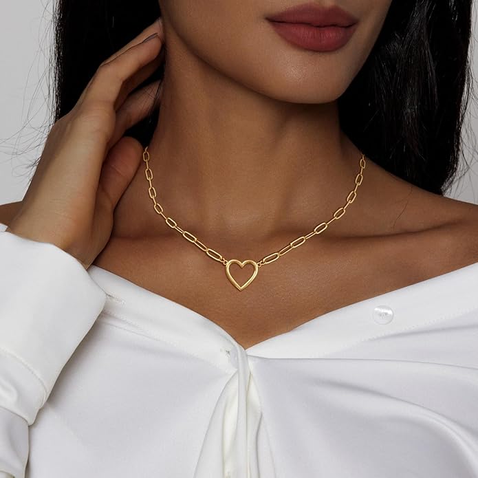 Heart Necklace for Women Gold/Silver Plated Trendy Heart Choker Lover Pendant Hypoallergenic Fashion Gold/Silver Necklace for Women Love Jewelry Gift for Women Girlfriend