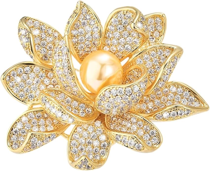 Flower Brooch for Women Girls Flower Rhinestone Brooch Gold Plated Lapel Pin Clothing Accessory Wedding Gift Fashion Jewelry for Mom Wife