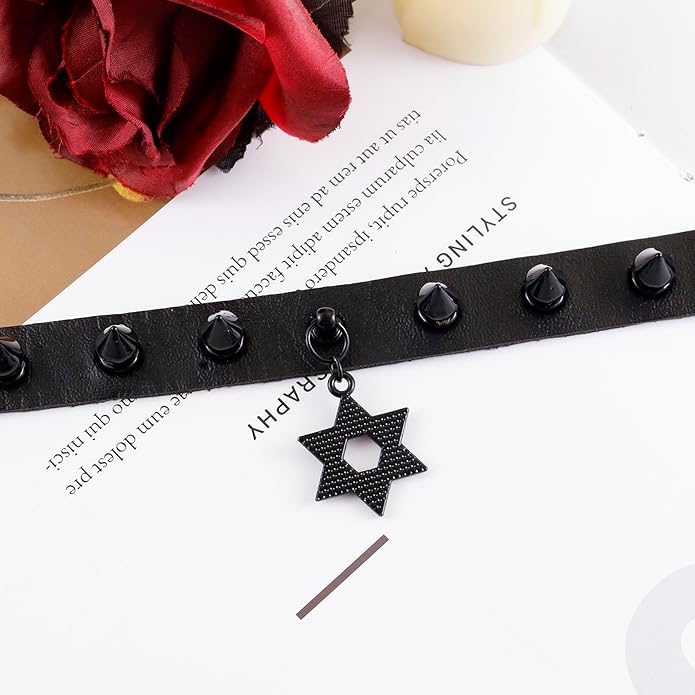 MILAKOO Punk Black Choker Gothic Spiked Rivets for Women Men with Charm Pendant Leather Necklace