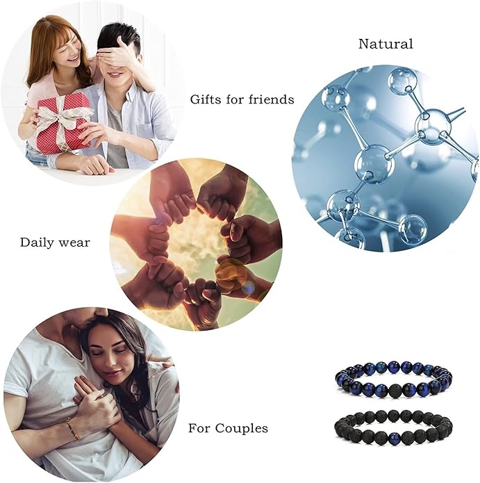 MengPa Mens Beaded Bracelets Couples Matching Bracelet Set Lava Rock Beads for Women Stone Jewelry