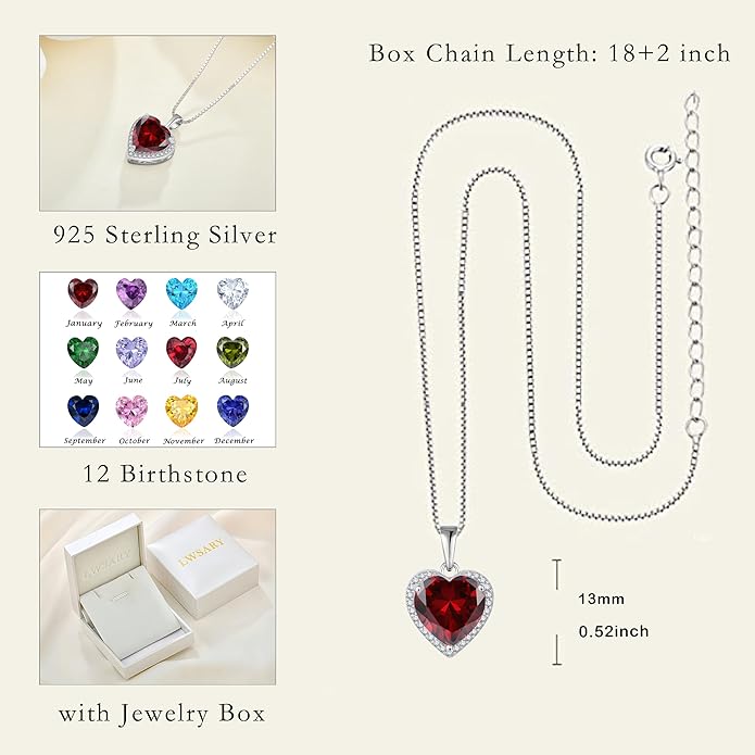 Love Heart Jewelry Set for Women Garnet Necklace & Earrings January Birthstone Jewelry