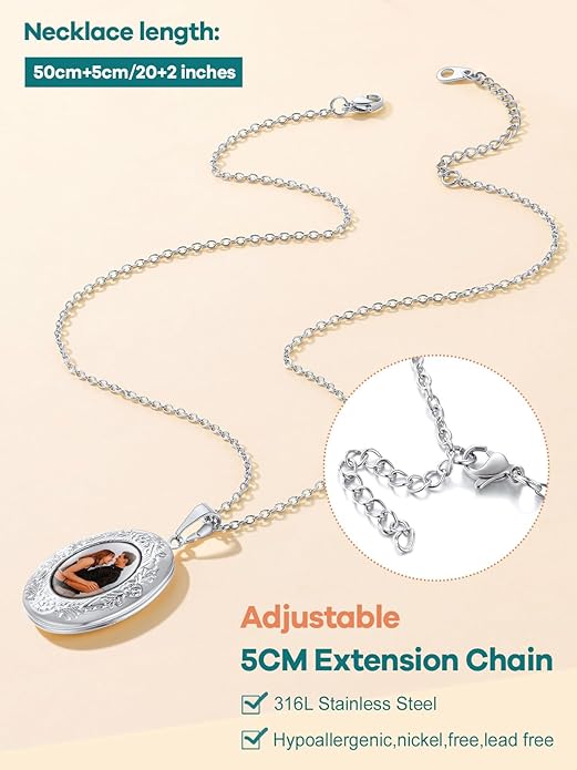 Supcare Locket Necklace That Holds Pictures-Engraved Photo Pendant Custom Jewellery Gifts for Men Women (with Jewellery Gift Box)