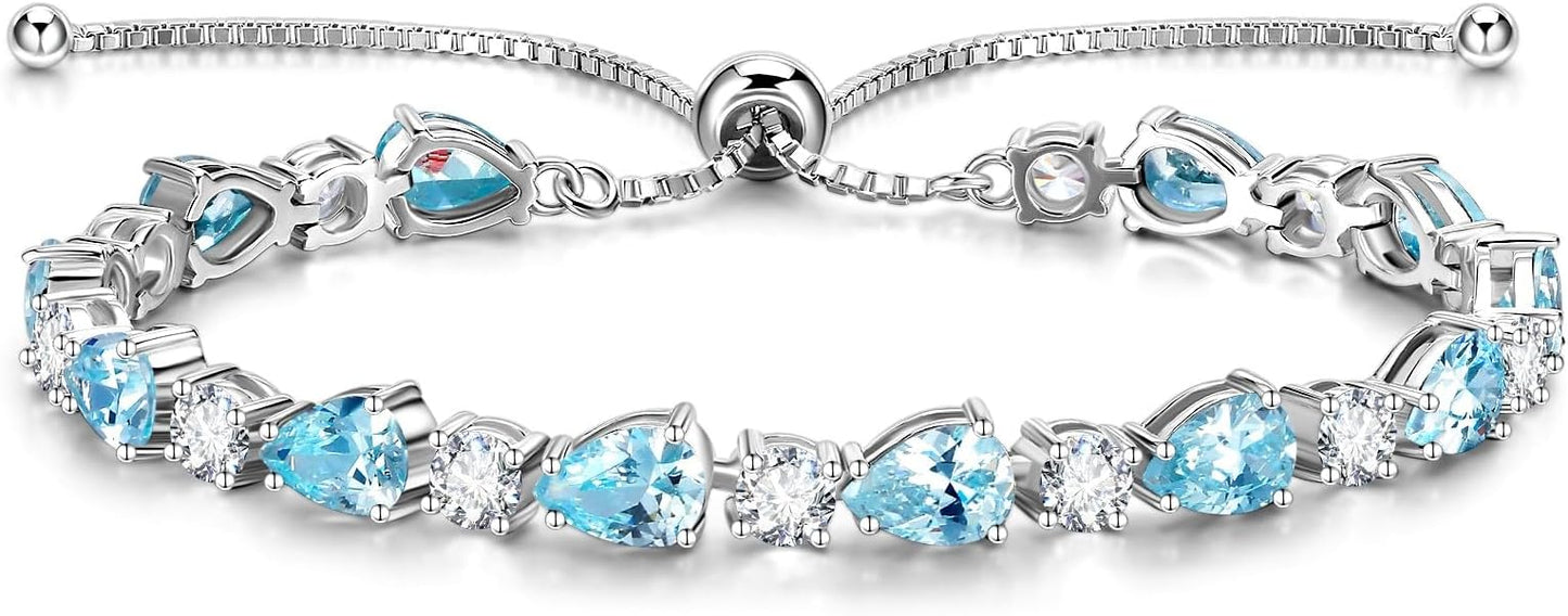 FANCIME Shine of Tears Birthstone Tennis bolo Bracelets Sterling Silver Tennis Bracelets Charm Fine Jewelry Birthday Gifts for Women Mom