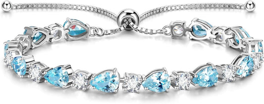 FANCIME Shine of Tears Birthstone Tennis bolo Bracelets Sterling Silver Tennis Bracelets Charm Fine Jewelry Birthday Gifts for Women Mom