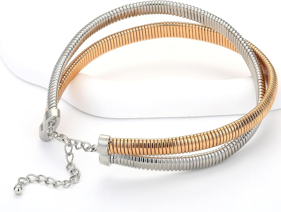 Chunky Gold Choker Necklace for Women, 14K Gold Plated Snake Chain Statement Necklace Triple Twsited Layered Choker Necklaces Jewelry Gifts