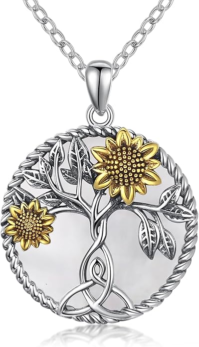 CHENGHONG Sunflower Necklace 925 Sterling Silver Tree of Life Necklace Daisy/Rose/Sunflower Pendant Necklace Sunflower Jewelry Gifts for Women Mom