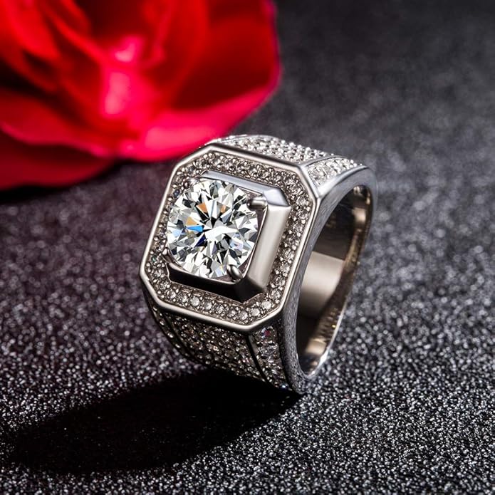 Dankadi Noble Men's 925 Silver Ring-Square Cubic Zircon Inlaid-Classic Ring-Fashion Silver Jewelry-Party Accessories 8-13#