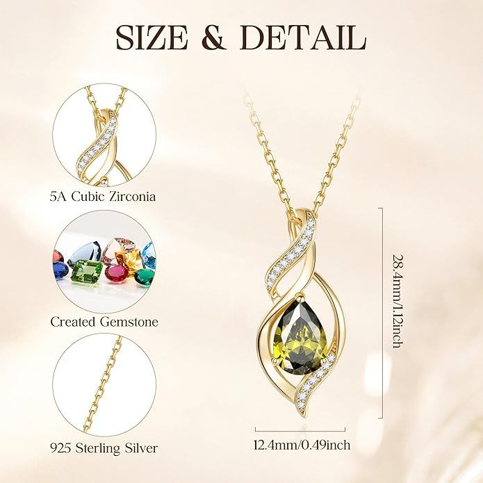 FANCIME Birthstone Necklace for Women Teardrop Necklace S925 Sterling Silver Infinity Love Birthday Gifts for Mom Women Girls, 16"+2" Inches