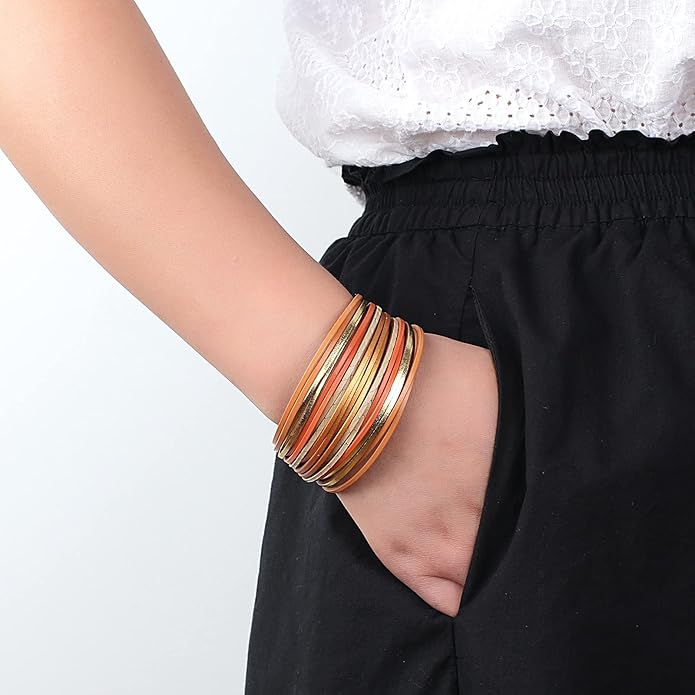 hotoo Handmade Layered Leather Bracelets Wrap for Women Stackable Chunky Colored Men Cuff Bracelet Wristband Bangle Gifts