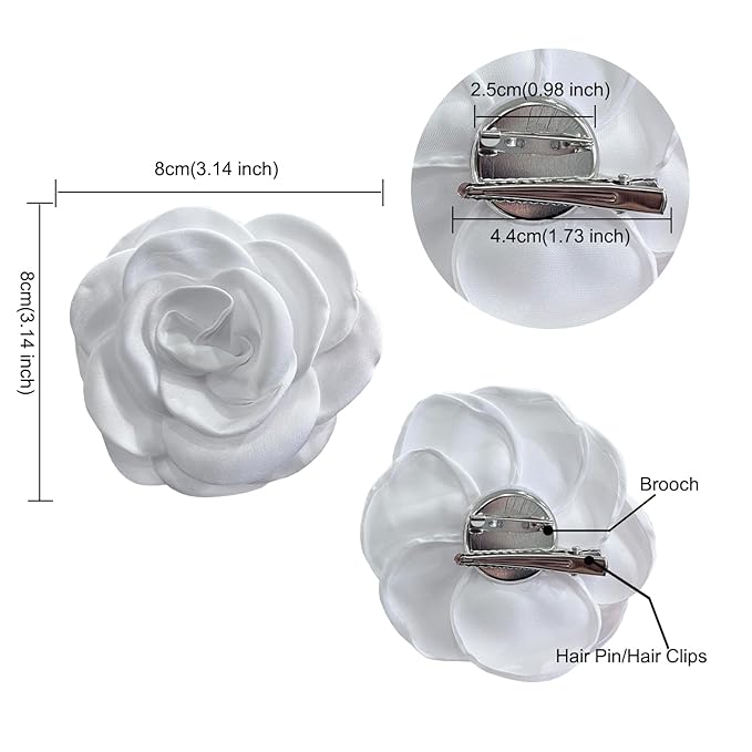 Sanrich Women's Brooches 4pcs Rose Flower Hair Clip Mexican Hair Flowers Clips Hairpin Brooch Tea Party Hats Headpieces (white)