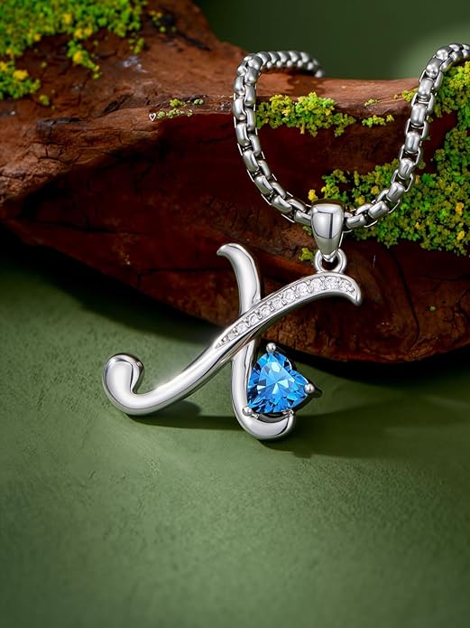 Christmas Gifts for Women Alphabet A to Z Initial Birthstone Pendant Necklaces for Women - 18k White Gold Plated Personalized Name Jewelry Valentine Mothers Day Birthday Gifts for Women Her Girlfriend