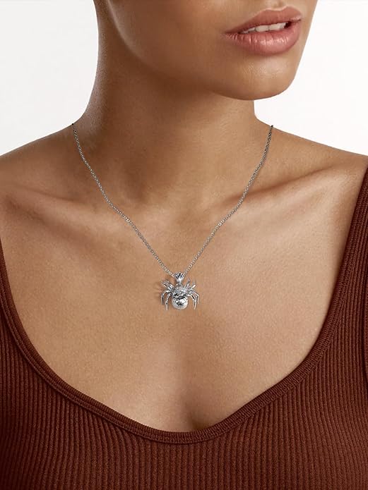 CYW Moissanite Skull Cross/Spider/Raven Necklace for Men Women, Intriguing Design, Really Authentic Solid 925 Sterling Silver with Rhodium Finish, 16"/18"/20" Adjustable, Halloween Jewelry