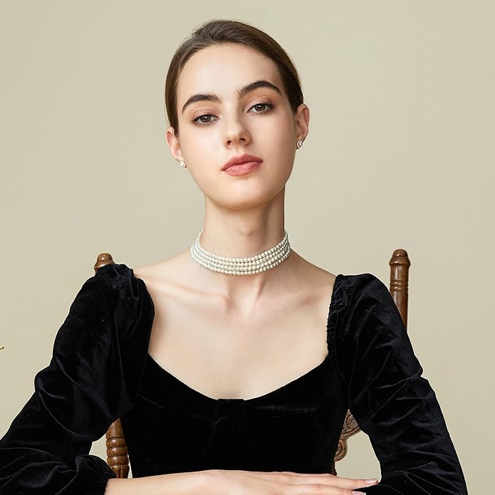 BABEYOND Round Imitation Pearl Choker Necklace Multi Strands Choker 20s Flapper Necklace Accessories for Gatsby Themed Party
