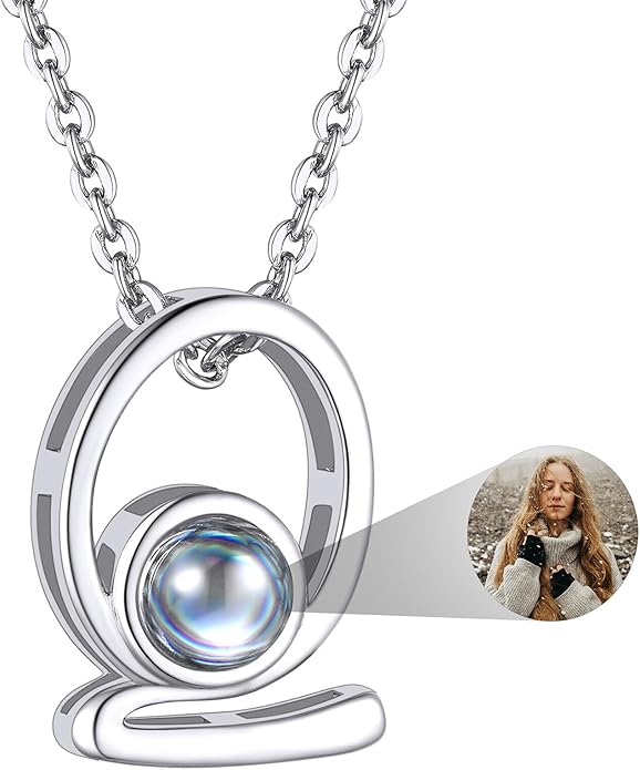 Custom4U Personalized Initial Picture Necklace for Women, Projection Necklace with Picture Inside, Gold/Silver Letter Pendant Necklace, Custom Photo Gifts for Mom Wife Birthday Valentines