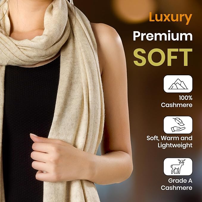 ROSERA Cashmere 100% Cashmere Knitted Wrap Pashmina Shawl Extra Large Scarf Stole for Women Travel