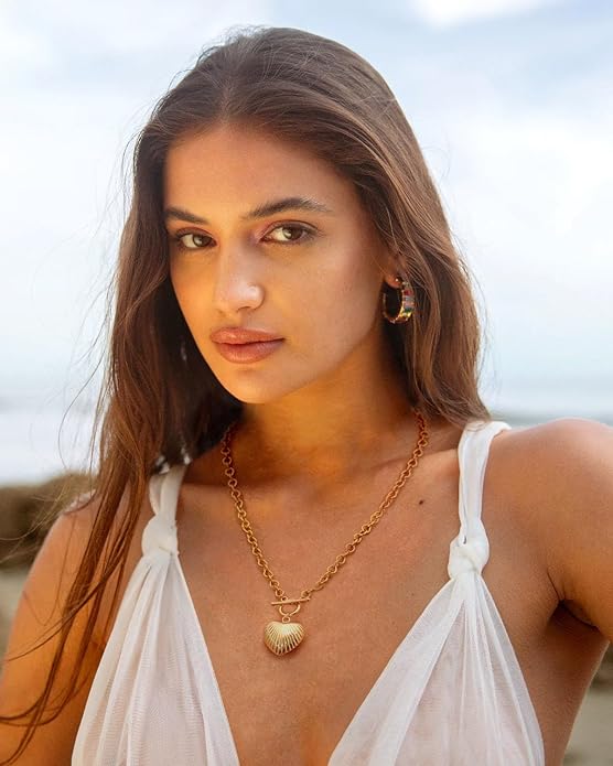 CANEVINKA Dainty Cross Medallion/Heart Pendant Chain Necklace 18K Gold Plated Oval Choker Fashion OT Toggle Jewelry Handmade for Women Simple Gold Charm Necklace