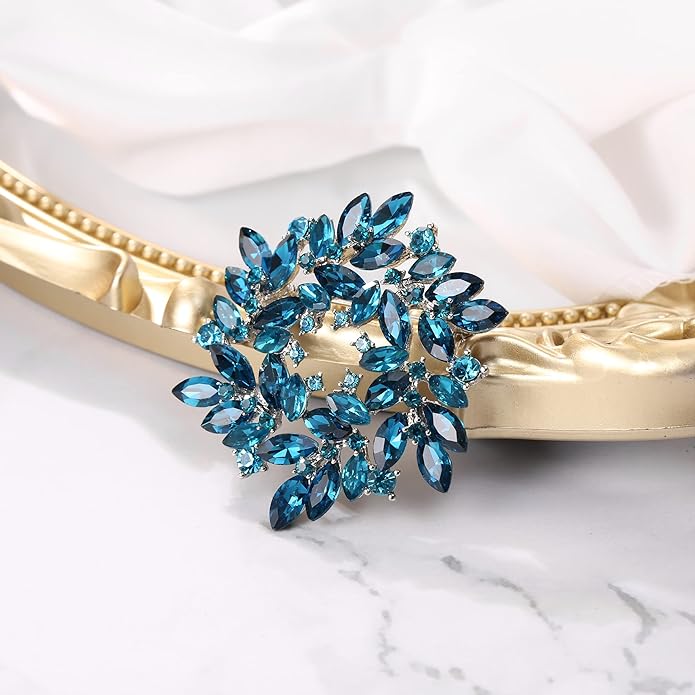 BriLove Austrian Crystal Rhinestone Elegant Flower Marquise Wreath Brooches for Women
