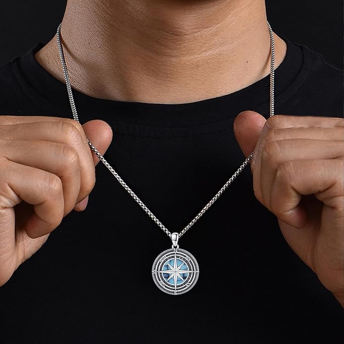 StoryEtain Compass Necklace for Women Men 925 Sterling Silver Travel Pendant Inspirational Graduation Jewelry Gift