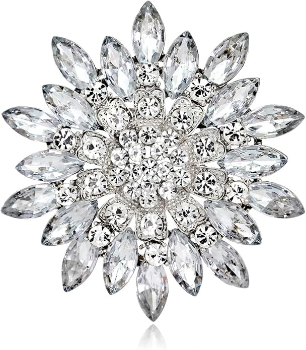 Crystal Rhinestone Brooch for Women Silver Brooch Pins for Women Clear Rhinestone Jewelry Pins for DIY Bridal Wedding Bouquet
