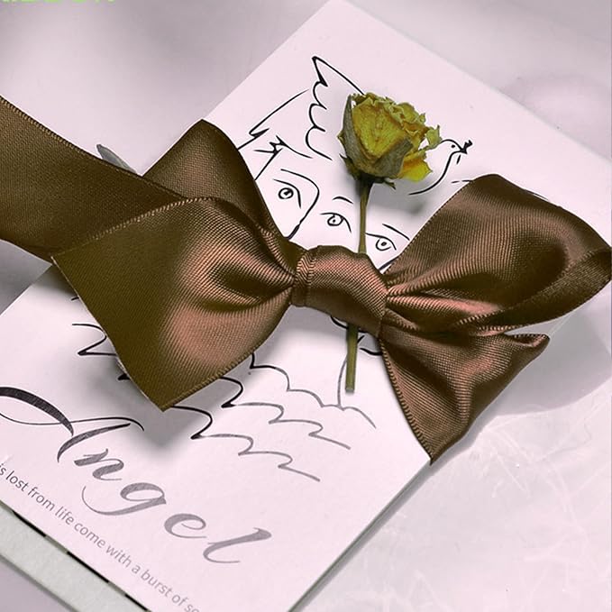 LEEQE Brown Double Face Satin Ribbon 1 inch X 50 Yards Spool Bright Colors Very Suitable for Weddings Gift Package Wrapping Dancer Wand Sewing Party Hair Bow Invitation Decorations and More