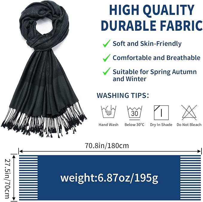 QIUTIMIY Paisley Pashmina Shawl Wrap Women Reversible Vintage Jacquard Pashmina Rave Scarf with Fringe for Evening, Wedding