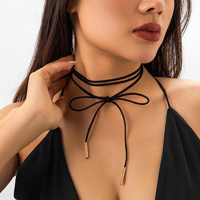 Fesciory Black Necklaces for Women, Adjustable Layered Velvet Leather Lace Collar Necklace, Goth Jewelry Gifts.