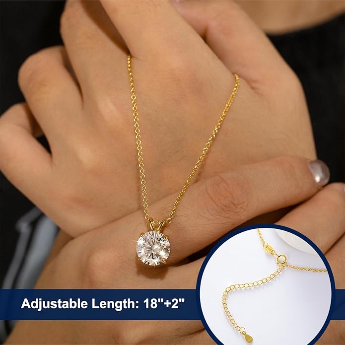 Moissanite Necklace for Women 0.1-12.0CT(3-15mm) Oval/Round Cut Moissanite Pendant 18k Gold Plated Sterling Silver Necklace D Color VVS1 Solitaire Pendant with 18+2 Inch Chain Jewelry for Mom/Wife