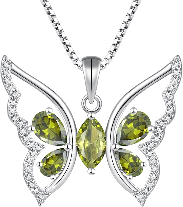 YL Women's Butterfly Necklace 925 Sterling Silver Flower Rose Pendant Birthstone Halo Jewelry