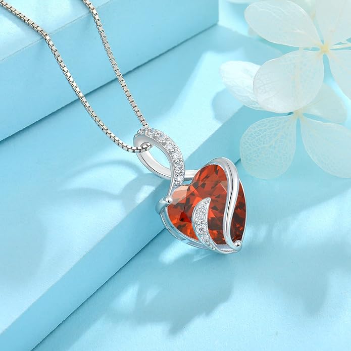 FJ Infinity Birthstone Necklace 925 Sterling Silver Love Heart Pendant Jewelry Gifts for Women