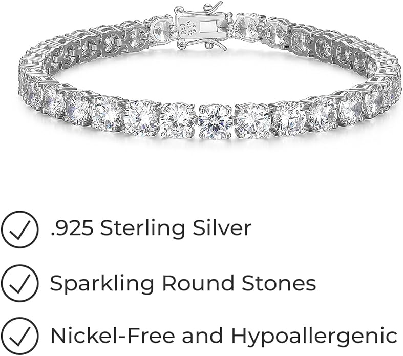 Amazon Essentials Plated Sterling Silver Round Cut Cubic Zirconia Tennis Bracelet