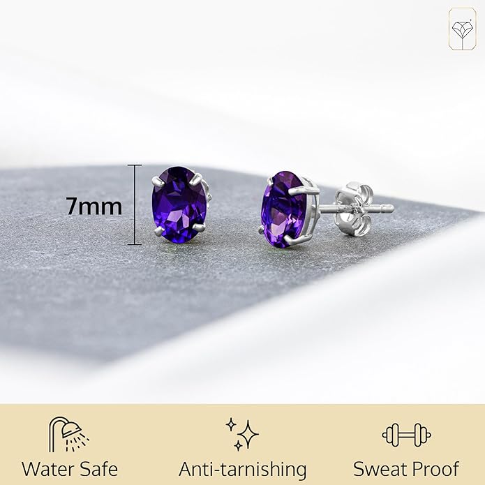 14k Gold Oval Stud Earrings for Women with Push Backs | 7x5mm Gemstone Birthstone Earrings | Real 14 Karat Gold Earrings Studs | Hypoallergenic Gemstone Stud Earrings for Women by MAX + STONE